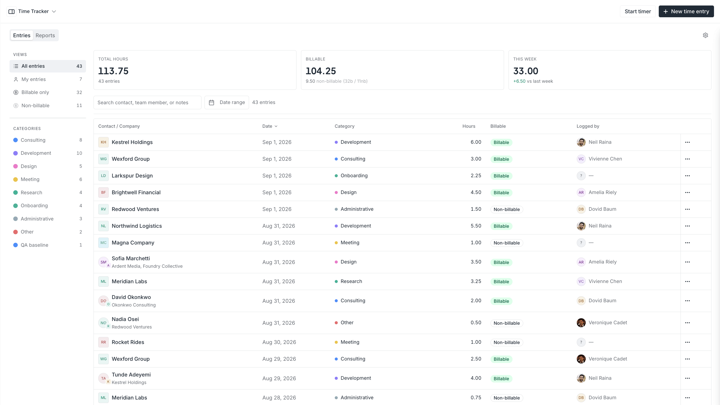 Billable time tracker screenshot